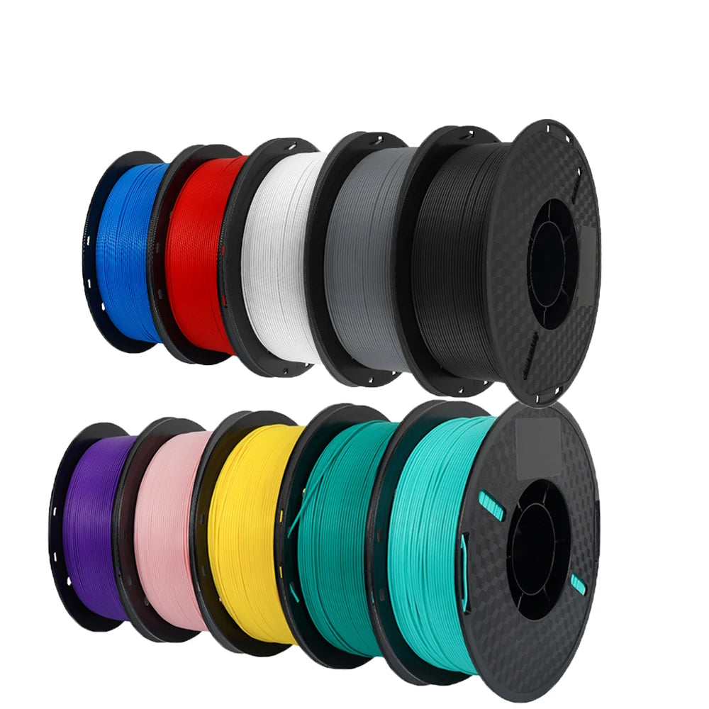Set of spools of filament in various colors