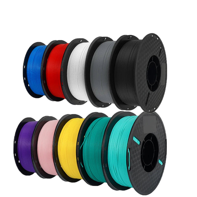 Set of spools of filament in various colors