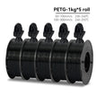 Five spools of PETG filament with technical specifications on a white background