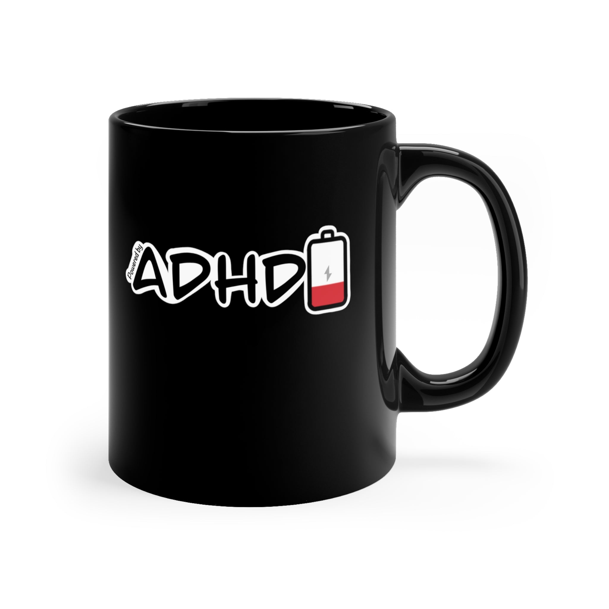 Powered By ADHD - 11oz Black Mug