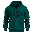 Teal hoodie with black and orange accents on a white background