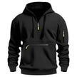 Black hoodie with green zippers on a white background