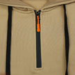 Beige hoodie with black zipper and orange pull tab