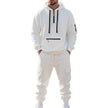 White tracksuit with black accents on a white background