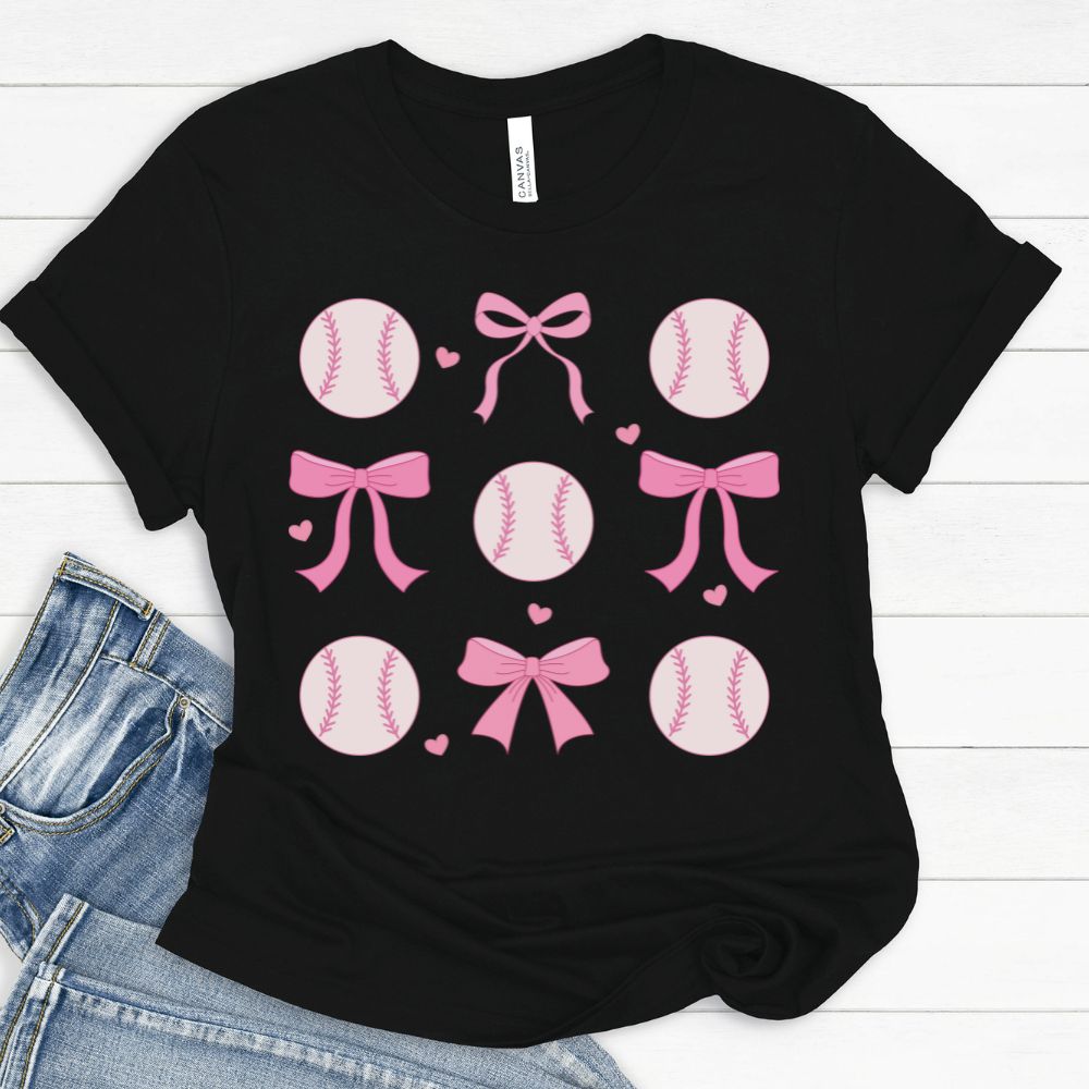 Baseball Pink Coquette Bow T-Shirts