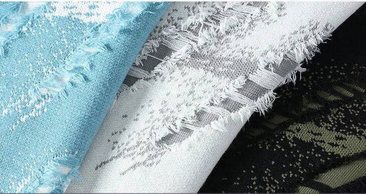 Close-up of fabric with different patterns and textures.