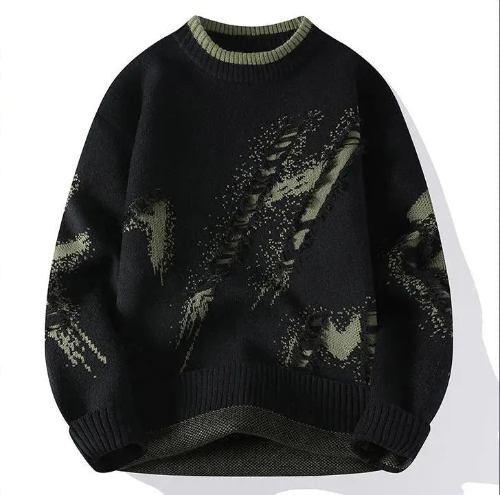 Black sweater with camouflage pattern on a white background