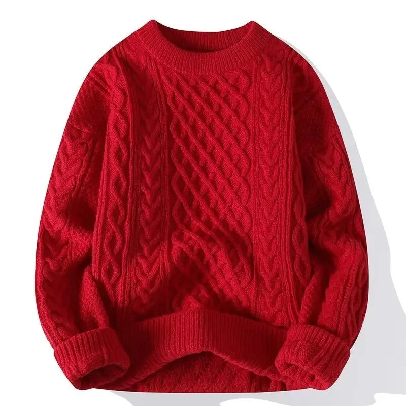 Red knitted sweater on a white background