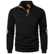 Black pullover with brown accents on a white background