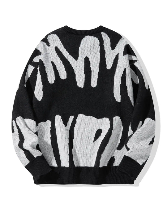 Black sweater with white abstract pattern on a white background