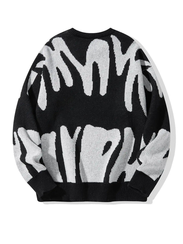 Black sweater with white abstract pattern on a white background