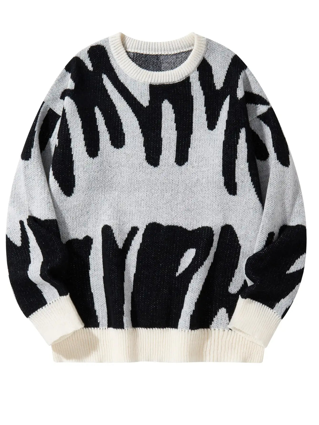 Black and white patterned sweater on a white background