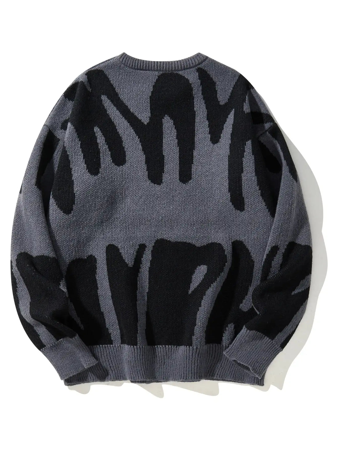 Gray sweater with black abstract patterns on a white background