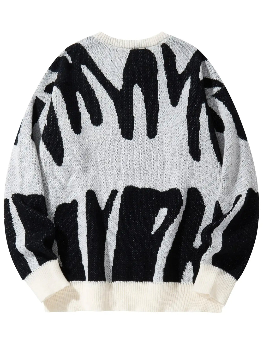 Sweater with black and white abstract pattern on a white background