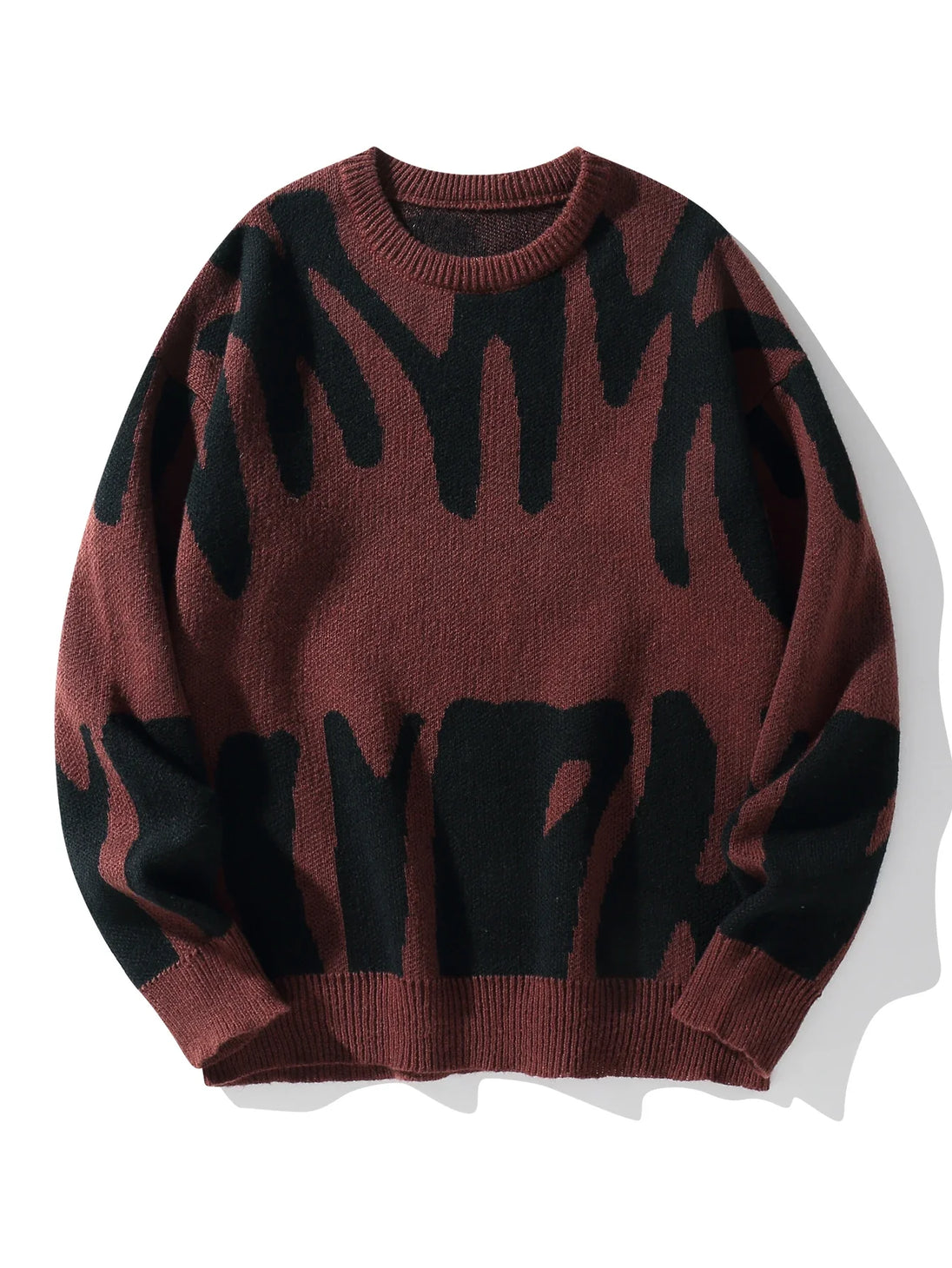 Brown sweater with black abstract pattern on a white background