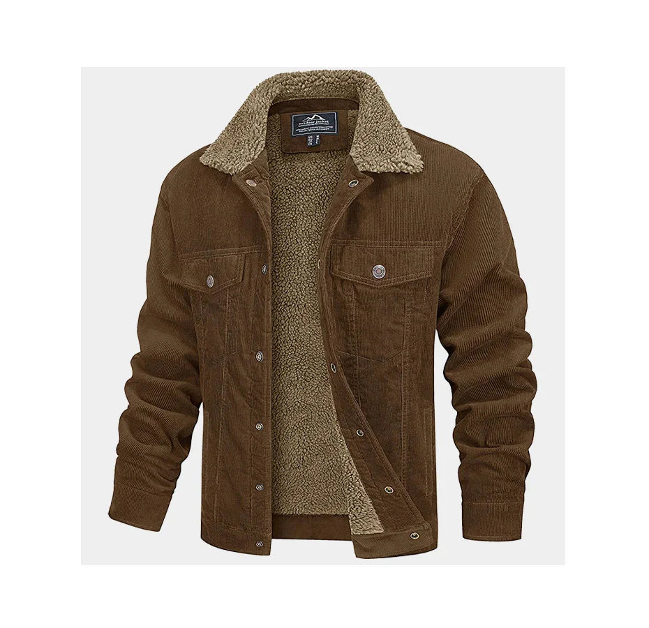 Brown jacket with sherpa lining on a white background