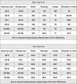 Size chart comparing American and Chinese sizes with measurements in centimeters and inches.