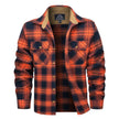 Plaid shirt with orange and black pattern on a white background