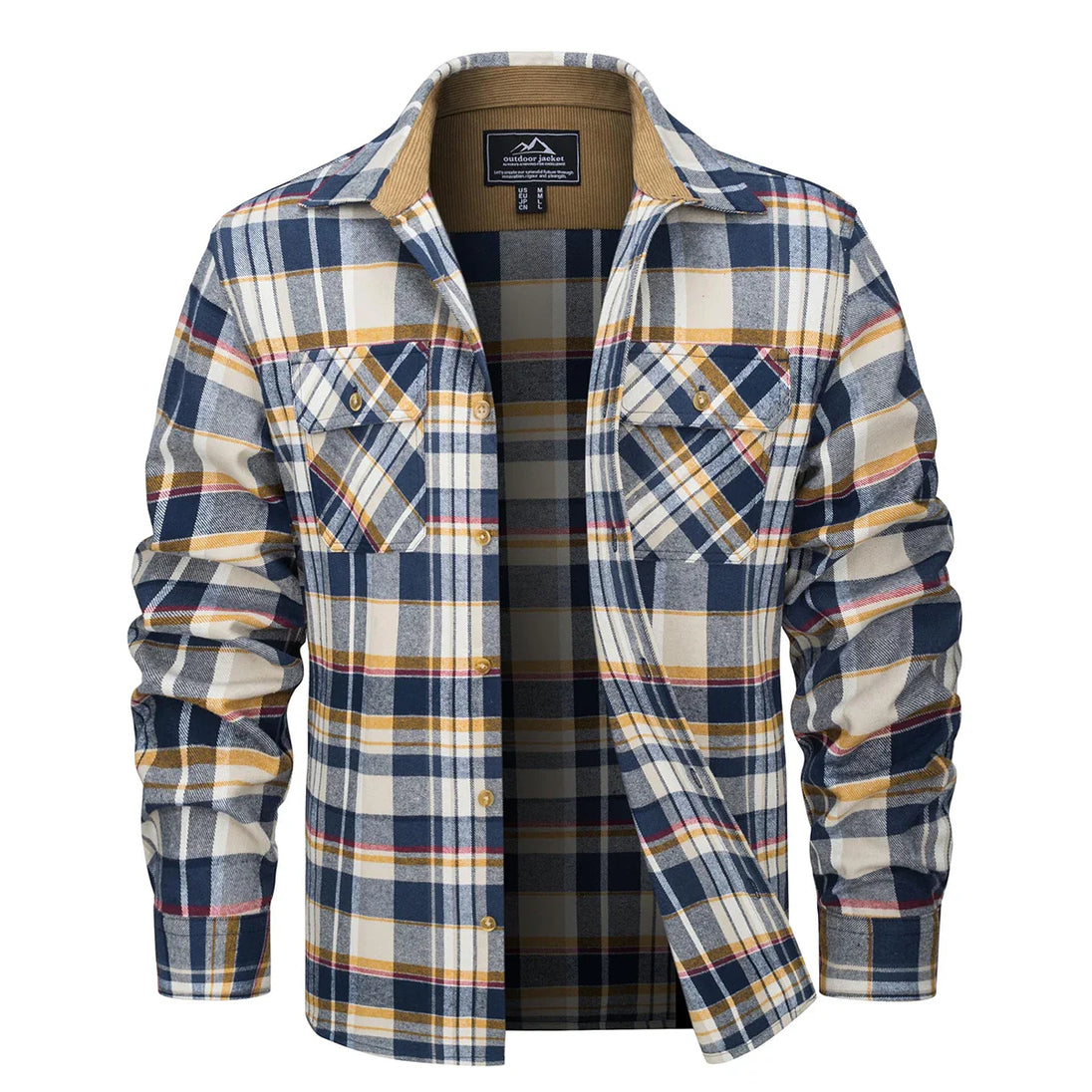 Plaid shirt with a visible brand logo on a white background