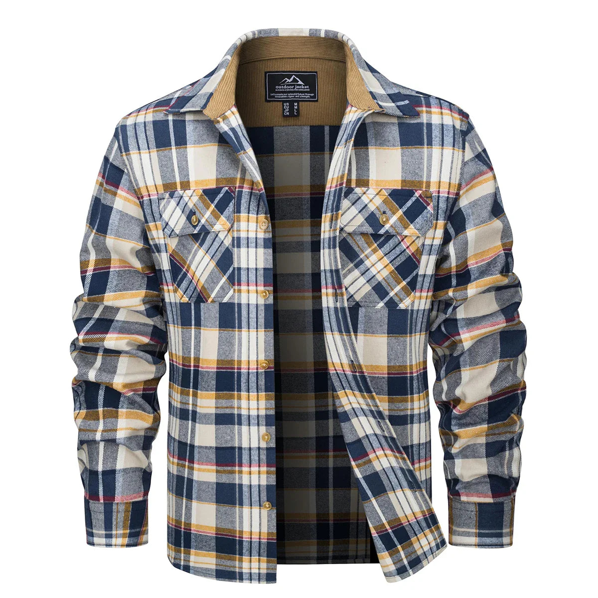 Plaid shirt with a visible brand logo on a white background