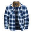 Blue and white plaid shirt with a brown collar on a white background