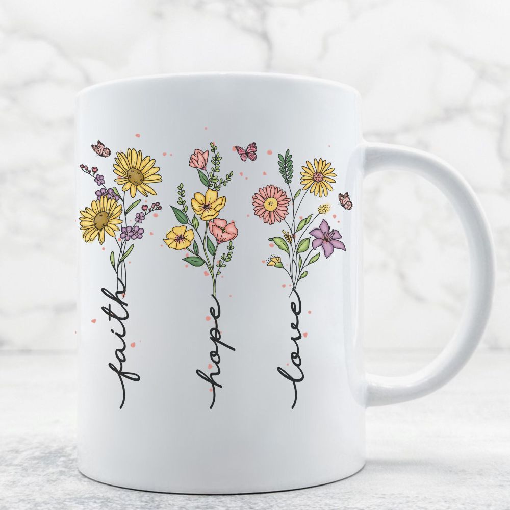 Grow Faith Hope Love Flowers Coffee Mug, (11oz, 15oz)