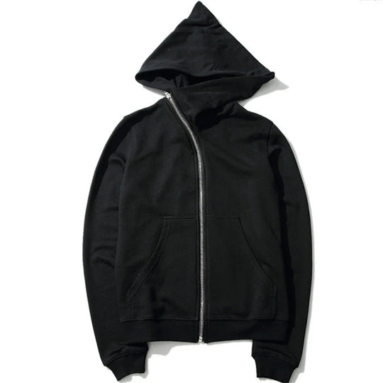 Black hoodie with a zipper on a white background