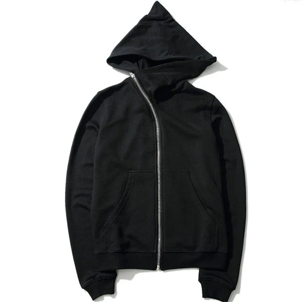 Black hoodie with a zipper on a white background