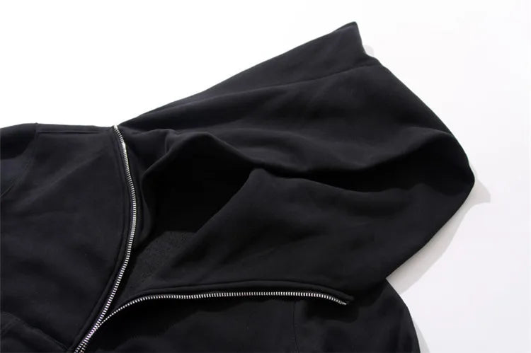 Black jacket with a zipper on a white background