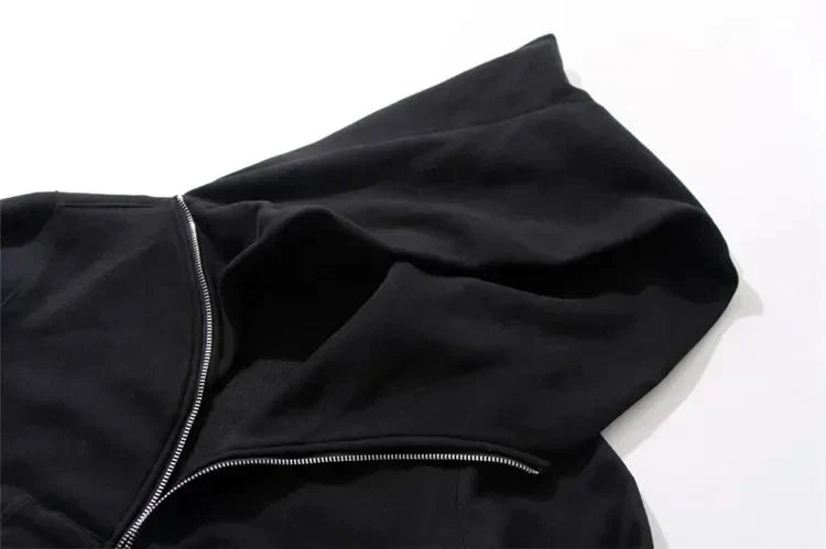 Black jacket with a zipper on a white background