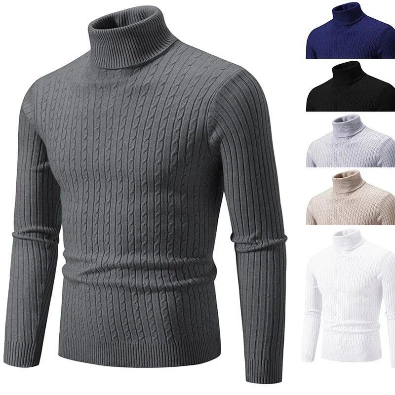 Gray turtleneck sweater with color options displayed on a white background