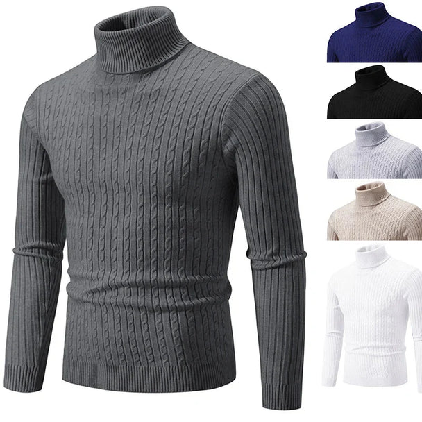 Gray turtleneck sweater with color options displayed on a white background