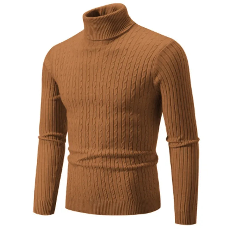 Brown turtleneck sweater on a white background