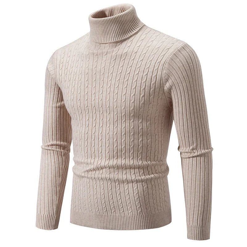 Beige turtleneck sweater on a white background