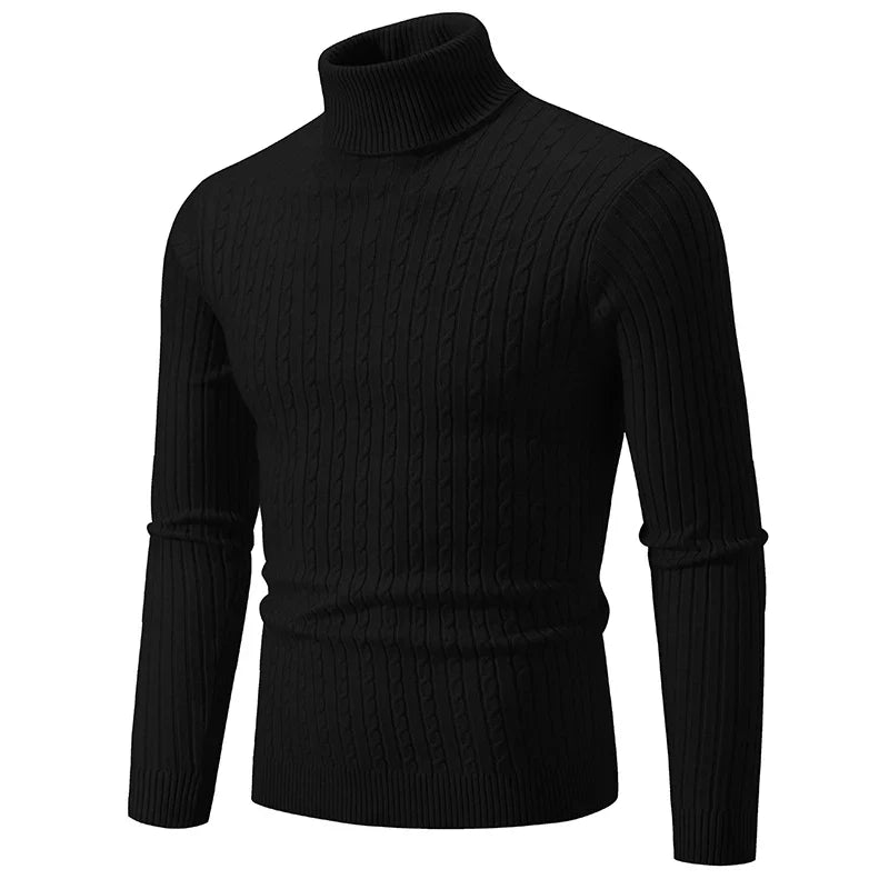 Black turtleneck sweater on a white background