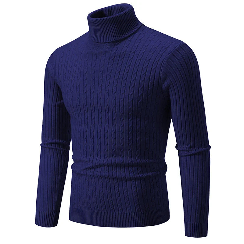 Blue turtleneck sweater on a white background