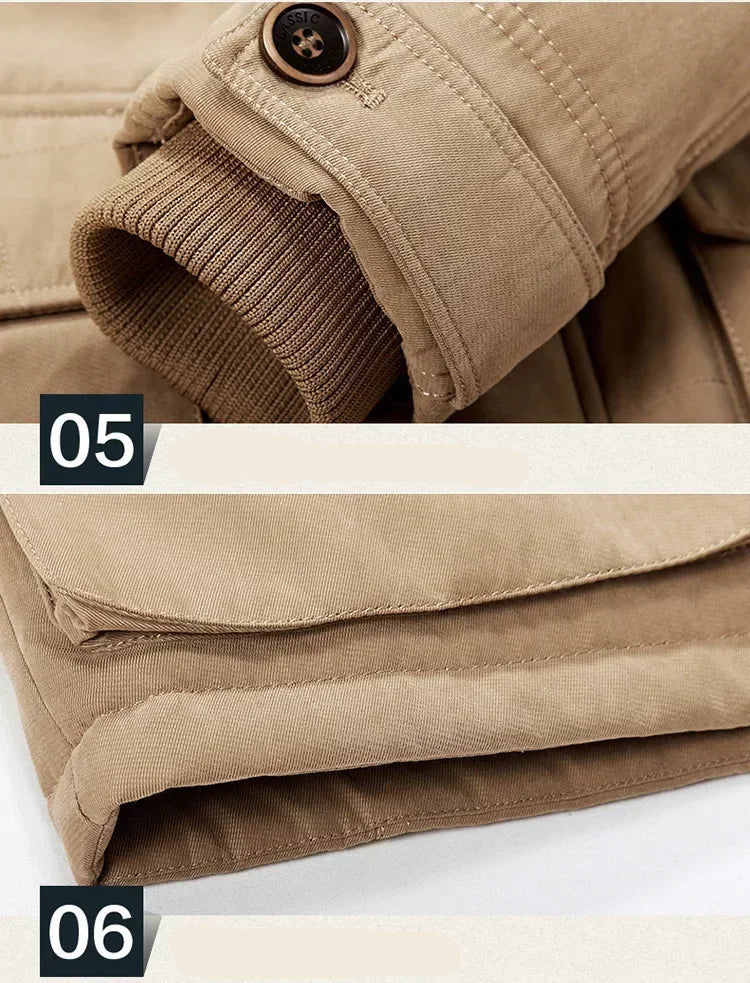 Close-up of beige pants with a button on a white background