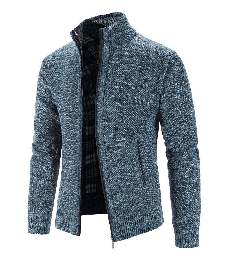 Blue knitted cardigan on a white background