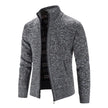 Gray knitted jacket with a plaid lining on a white background