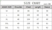 Size chart for Asian clothing measurements in centimeters