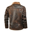 Brown leather jacket with fur collar on a white background