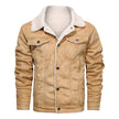 Beige jacket with white sherpa lining on a mannequin against a white background