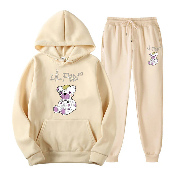 Beige hoodie and pants set with a bear graphic and 'LIL REEF' text on a white background