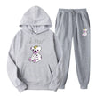 Gray hoodie and jogger pants set with teddy bear design on a white background