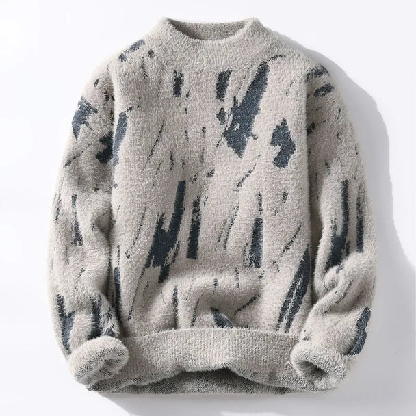 Fluffy sweater with abstract pattern on a white background
