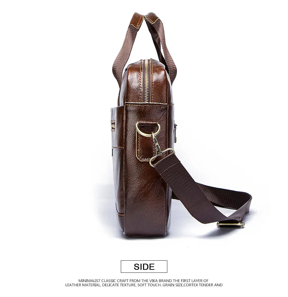 Luxury Genuine Leather Men's Briefcase-side