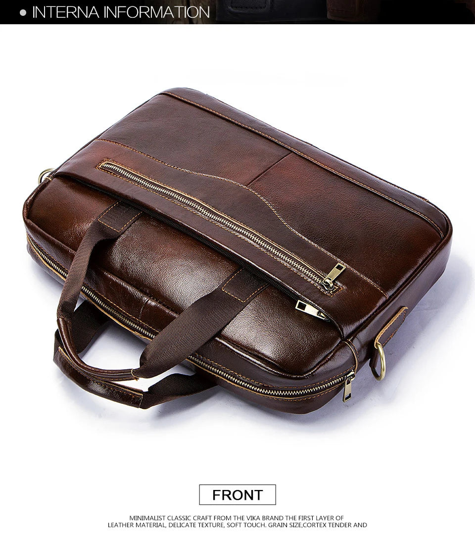 Luxury Genuine Leather Men's Briefcase-front top view