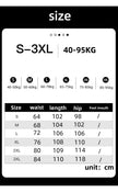 Size chart for clothing with measurements in centimeters