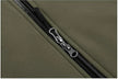 Close-up of a zipper on a green fabric background