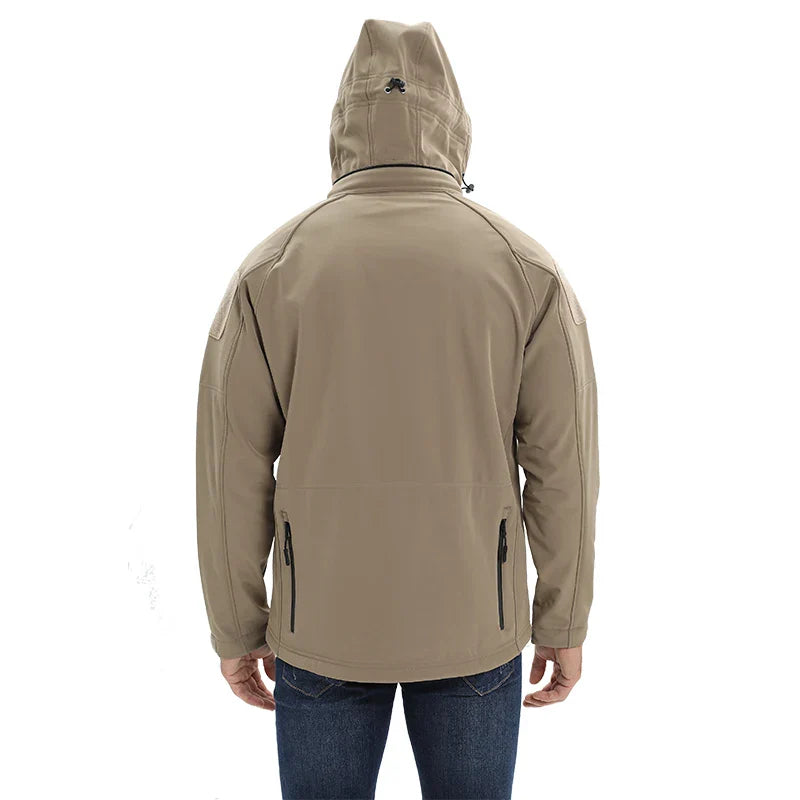 Beige jacket with a hood on a white background